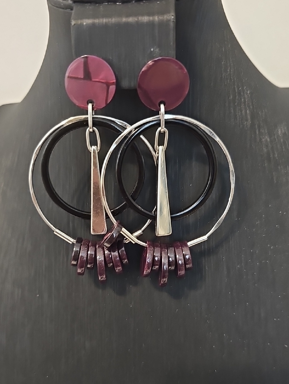 NWOT Chico's Purple Hoop Drop Earrings with Silver Accents